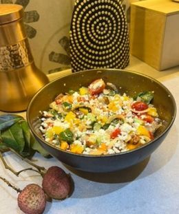 Litchi Salad | Litchi Summer Salad with Mango & Peppers | Chilli Honey Dressing Salad | Exotic Fruit Salad | Refreshing Litchi Appetizer — recipe by Renu Dalal