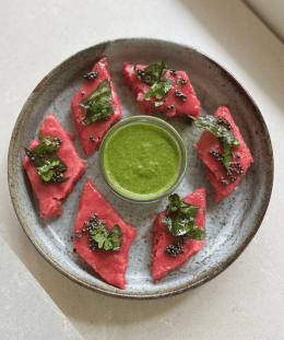 Beetroot Rava Dhokla | Healthy Rava Dhokla | Beetroot Suji Dhokla | Steamed Gujarati Snack — recipe by Renu Dalal
